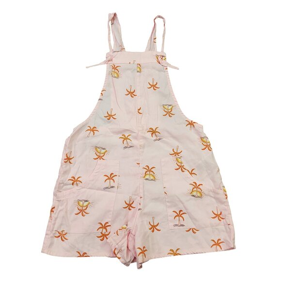 Billabong Romper Overalls Girls Small Soft Pink Palm Print Summer Outdoor Beach - Picture 1 of 12